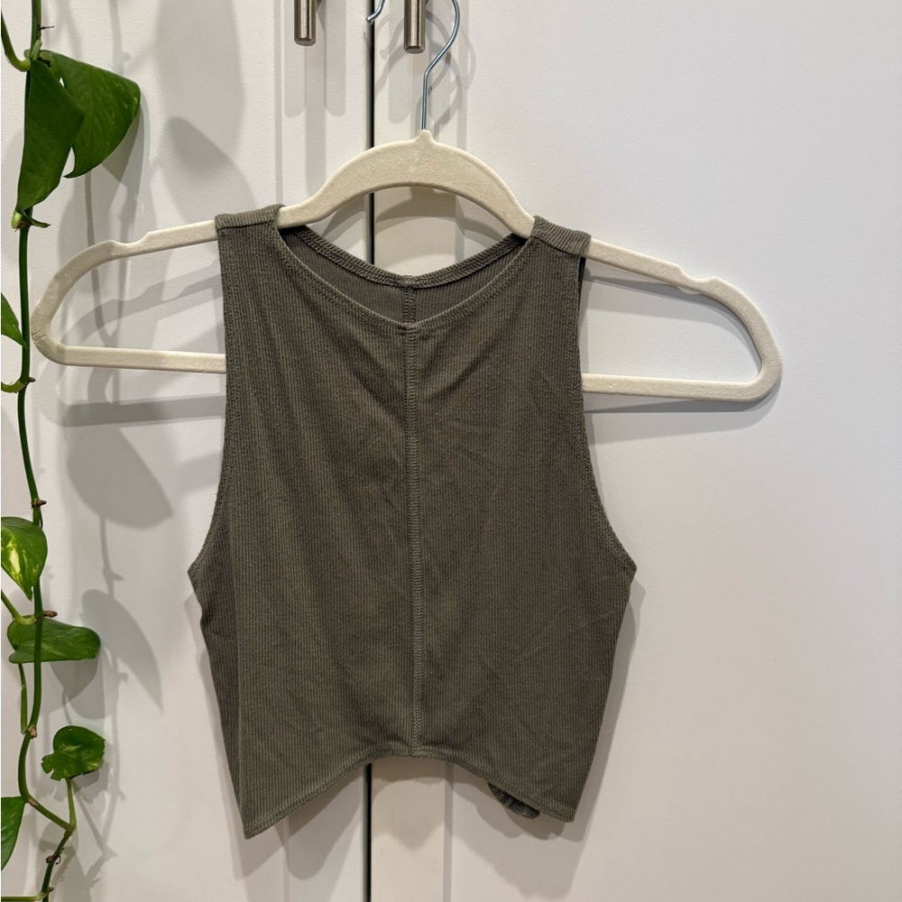 Joah Brown Khaki Sleeveless Crop Top
